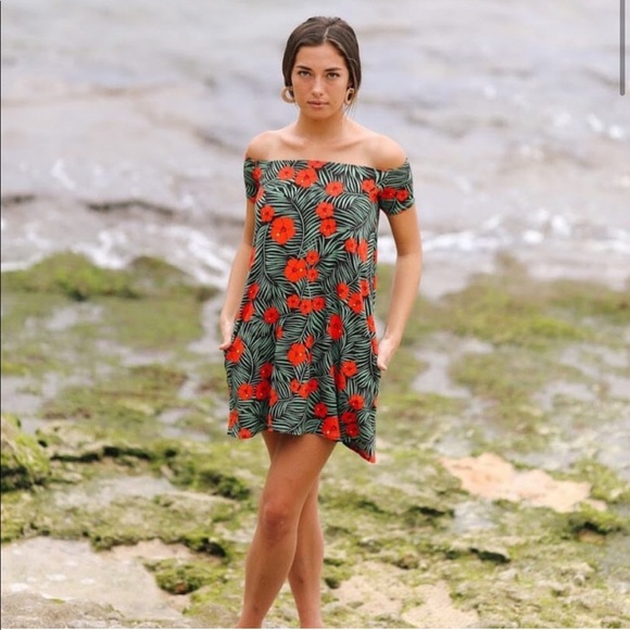 Fighting Eel Hibiscus Off-Shoulder Dress - Picture 1 of 3